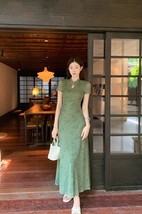 新中式风EIA一尧空林晚清冷禅意旗袍连衣裙夏温婉短袖长裙图片