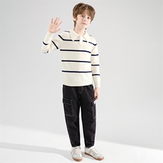 时尚百搭通勤儿童加厚条纹POLO领，童装儿童羊毛衫，牧皓研
