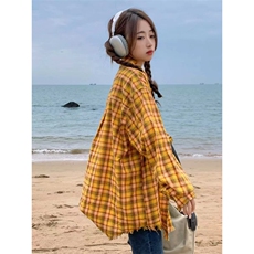 TC795-P45美式格纹衬衣设计感早秋2024慵懒风宽松上衣，男装衬衫，星座617A-2