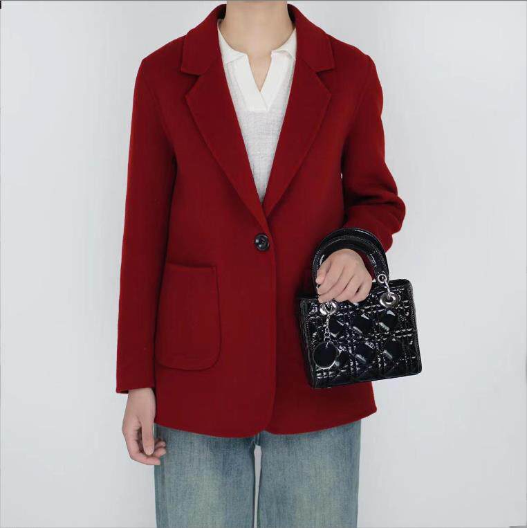 西装版羊毛大衣女双面毛呢修身时尚西装领外套，女装双面呢大衣，彬斯双面尼