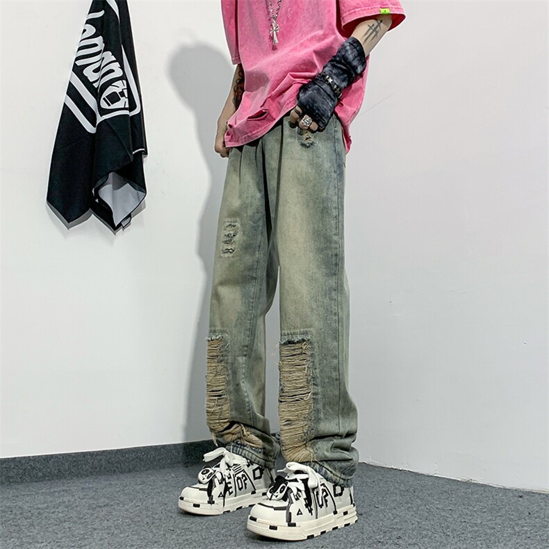 美式复古hiphop裤子高街潮牌ins牛仔裤男破洞长裤N01458-P43,男装牛仔裤,星座308B-1