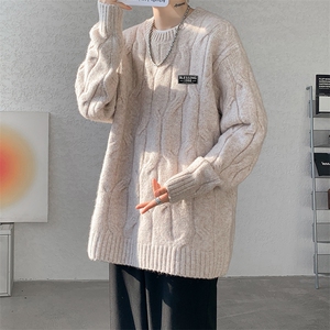 8XL-M圆领毛衣男秋冬慵懒风宽松情侣装麻花针织羊毛衫MY19004P68图片