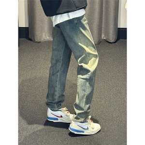 抖音得物休闲直筒牛仔裤男显显瘦宽松百搭美式复古水洗长裤AK13