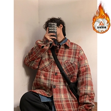 小香风百搭夹克外套拼色复古翻领宽松衬衫男C2166JR（加绒）特P48，男装夹克，电商A007