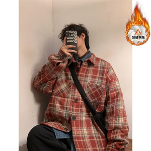 小香风百搭夹克外套拼色复古翻领宽松衬衫男C2166JR（加绒）特P48图片