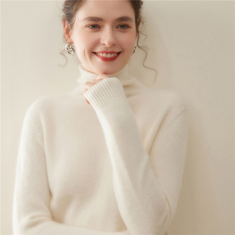 通勤圆领羊绒衫女修身毛衣纯色针织上衣宽松长袖早秋流行穿搭，女装羊绒衫，暖凌绒