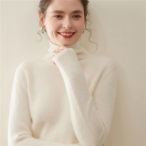 通勤圆领羊绒衫女修身毛衣纯色针织上衣宽松长袖早秋流行穿搭，女装羊绒衫，暖凌绒