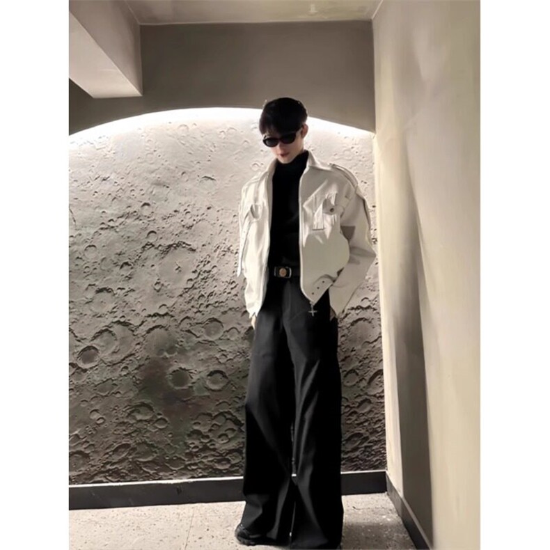 短款白色皮衣外套高级感小众机车服工装夹克JK8505特P85,男装夹克,星座908-1