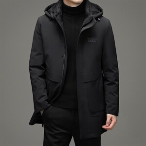 中青年男纯色拆卸帽羽绒服休闲可脱卸内胆爸爸装外套XX2185-P350图片