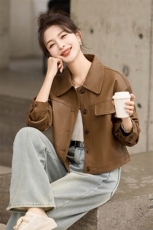 高端皮衣外套女短款2025年春秋新款洋气时尚显瘦休闲PU皮夹克上衣，女装皮衣，臻衣坊