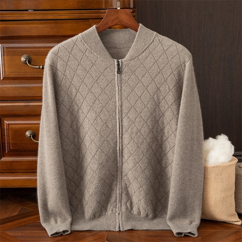 2024秋季新款羊绒长须拉链开衫休闲舒适，男装羊绒开衫，米亚康羊绒