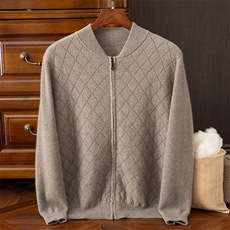 2024秋季新款羊绒长须拉链开衫休闲舒适，男装羊绒开衫，米亚康羊绒