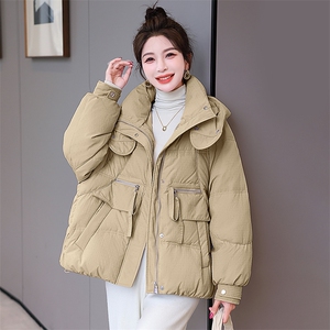 2023新款现货90白鸭绒羽绒服女连帽新款面包服时尚宽松保暖外套图片