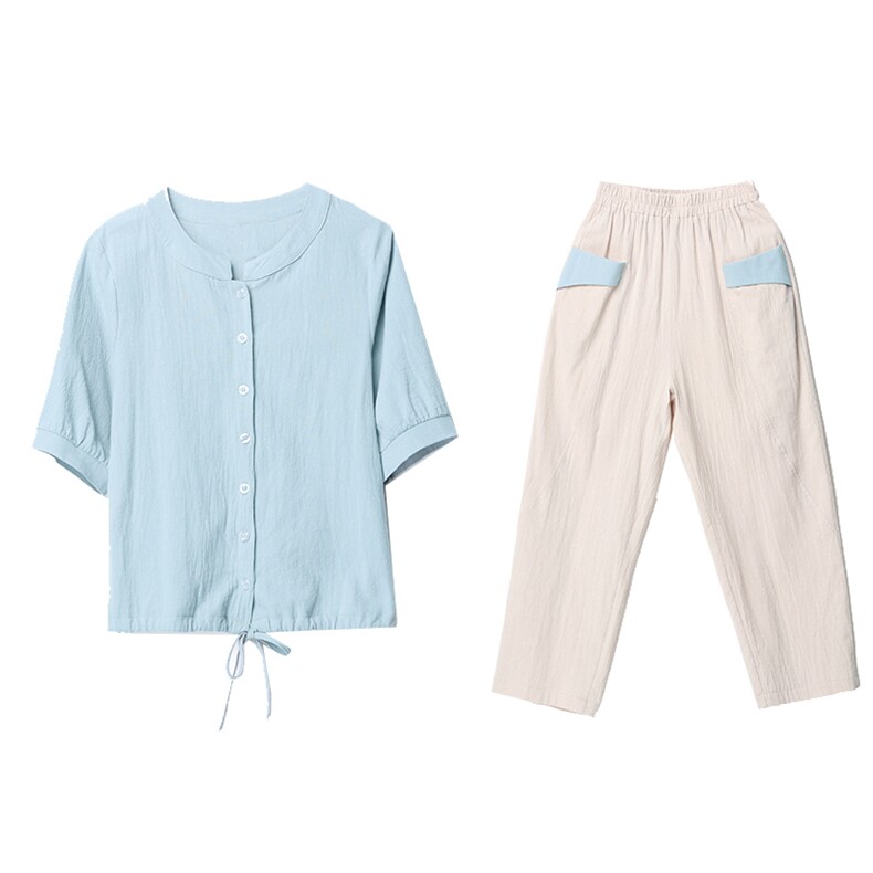 2021年夏季舒适修身纯色气质都市韩版简约宽松显瘦两件套装,女装套装/套裙,依恋蒂丝
