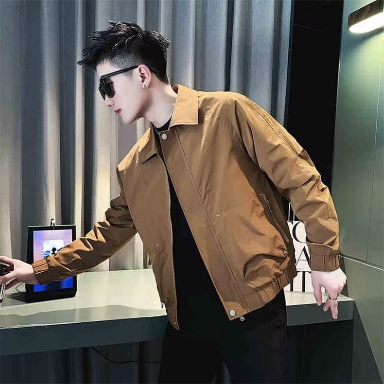 青年学生时尚翻领夹克男士2025新款春秋高级感痞帅休闲短款外套图片