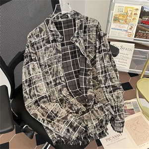 2024春季新款高质量扎染棉衬衫格子休闲衬衣痞帅 现货 W8112-P52图片
