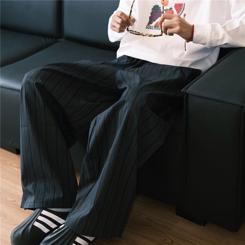 美式复古条纹阔腿裤男秋季cleanfit潮牌宽松休闲高级松弛感拖地裤图片