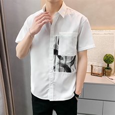 夏季轻熟店主小伙拼色宽松休闲短袖衬衫男衬衣A236-C05-P55-控88，男装T恤，电商A236