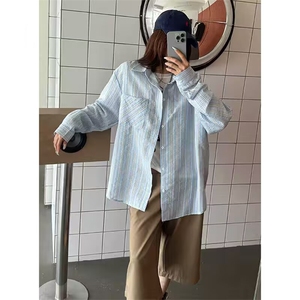 韩版秋装新款气质时髦细条纹长袖衬衫女宽松慵懒显瘦清新减龄衬衣图片