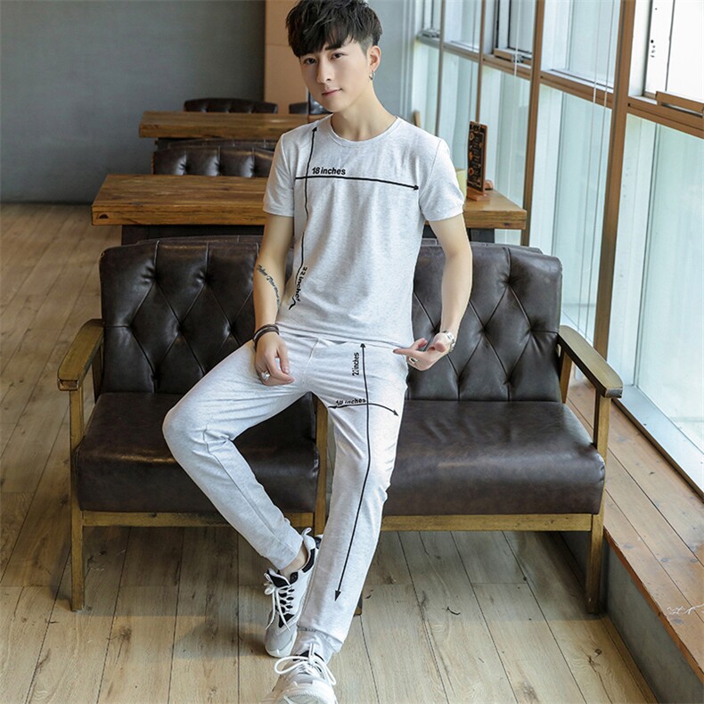 2021夏季男圆领短袖九分裤套装刺绣男韩版修身棉T恤A112-T705-P60,男装休闲套装,星座1206（原A206）
