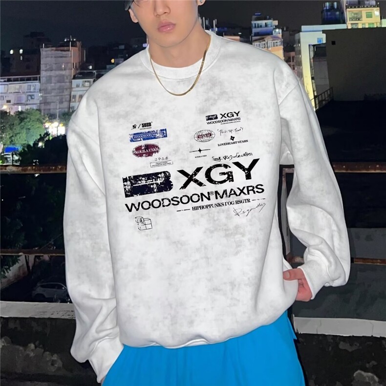 美式复古扎染圆领卫衣男秋冬季潮牌宽松高街套头休闲上衣外套,女装短外套,星座516A
