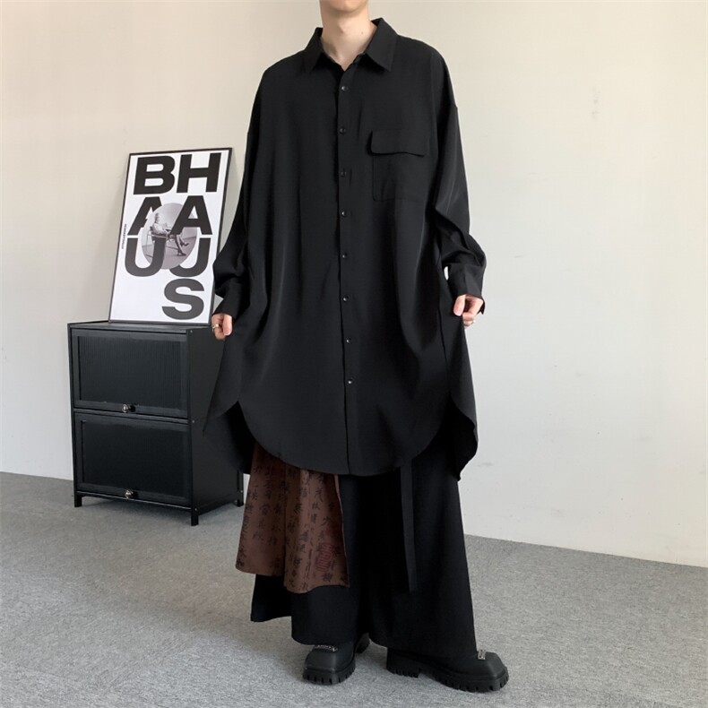春装慵懒宽松随性中长款飘逸个性冰丝宽松ovesize慵懒风衬衫男女,男装衬衫,星座909