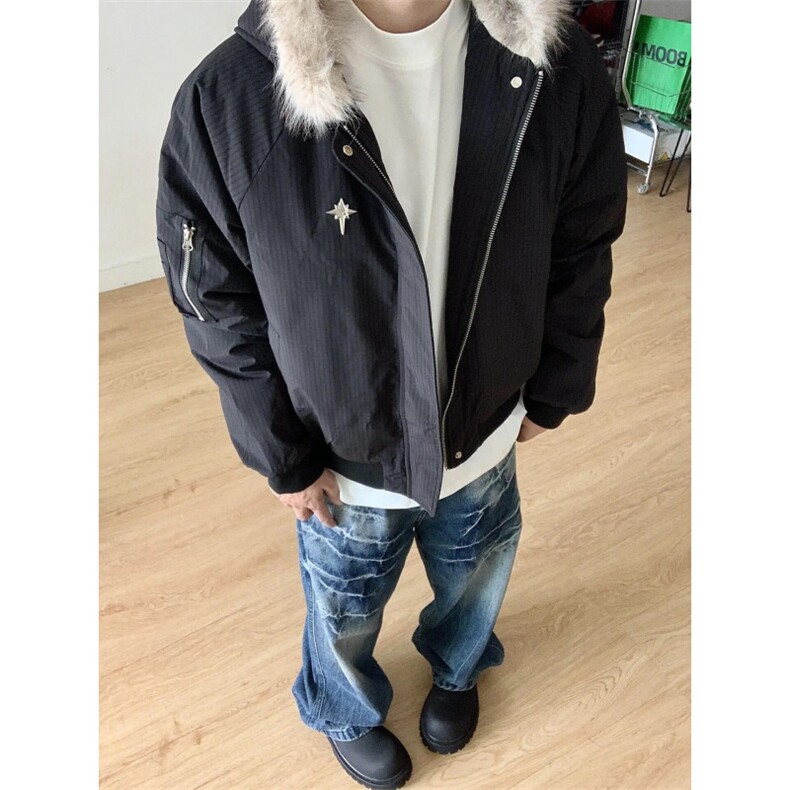 有货毛领棉服男冬季高级感美式复古棉衣加厚连帽外套HY7733-p99,男装棉衣,星座1008
