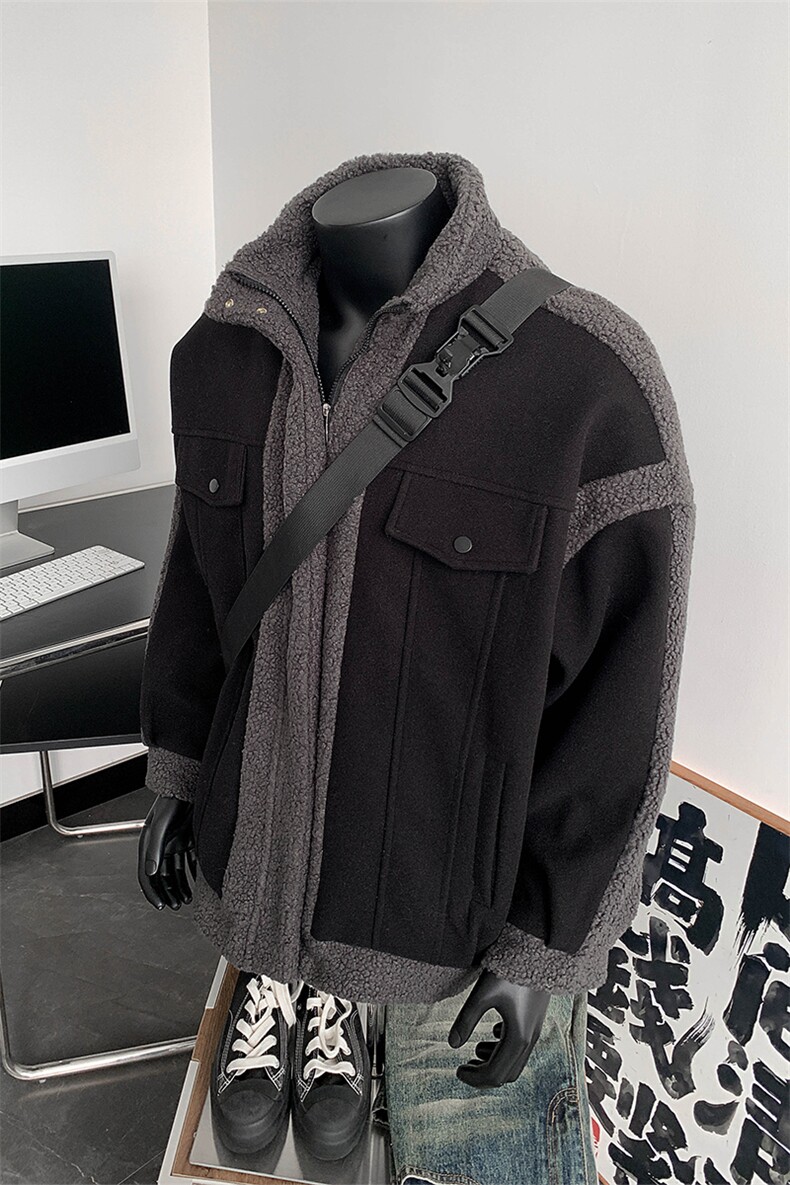 撞色羊羔毛拼接呢料夹克2025冬季男生立领外套XZ514-2-F588-P125,男装夹克,星座514-2(原B239)