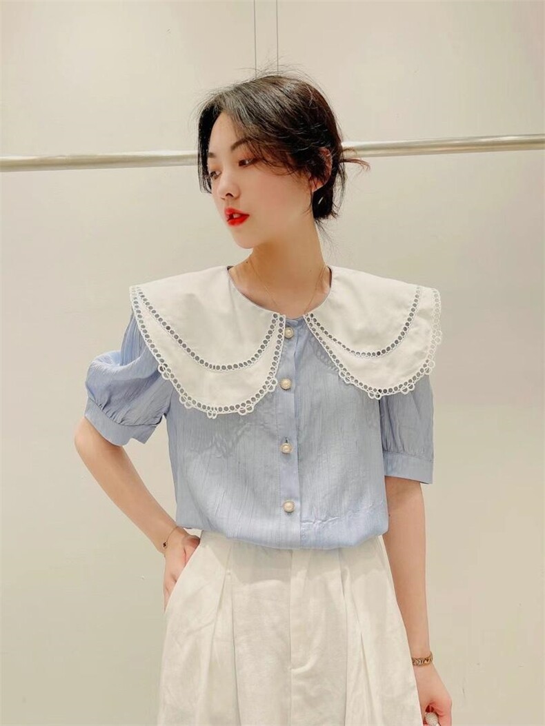 2021夏季绣花领子上衣图片