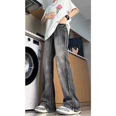 闪电纹牛仔裤男加长版高个子裤子190cm115美式高街微喇裤KZ065P65，男装牛仔裤，电商B312