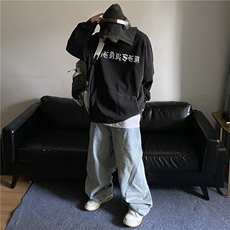 美式高街潮流复古印花宽松落肩连帽卫衣JK23504特批53控88，男装卫衣，星座605(原A050)