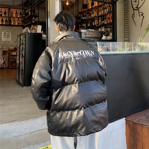 港风鳄鱼纹棉衣男手塞棉夹克PU皮棉服外套男8507P120控158图片
