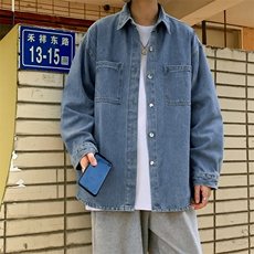 港风秋款男牛仔衬衫宽松休闲大口袋开衫夹克外套JK1388P55，男装衬衫，星座1013-1