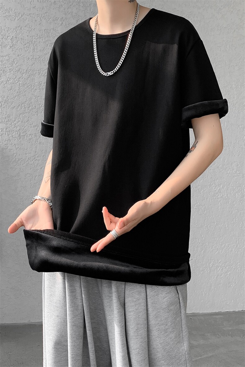8XL-M冬季短袖男加绒加厚T恤内搭打底衫半袖打底上衣DX327P35控48,男装T恤,电商D206-1