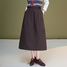 黑色休闲半身裙女2025秋季新款高腰显瘦A字花苞裙中长宽松蓬蓬裙，女装半身裙，艾米