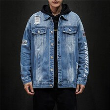 jk818-p80M-5XL黑墙ins牛仔夹克绣花破洞大码男日系CITYBOY，男装夹克，星座103A