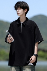 8XL-M半拉链t恤短袖POLO衫男款夏季美式翻领宽松大码半袖DT008P45，男装T恤，电商B312