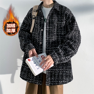 宽松加绒加厚夹克男潮流千鸟格翻领长袖外套J25025J加绒-P80控118图片