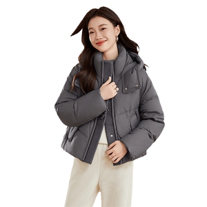 双螺纹短款连帽90白鸭绒短款羽绒服图片