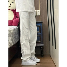 ！美式高街极简纯色磨破牛仔裤，男装牛仔裤，星座617C