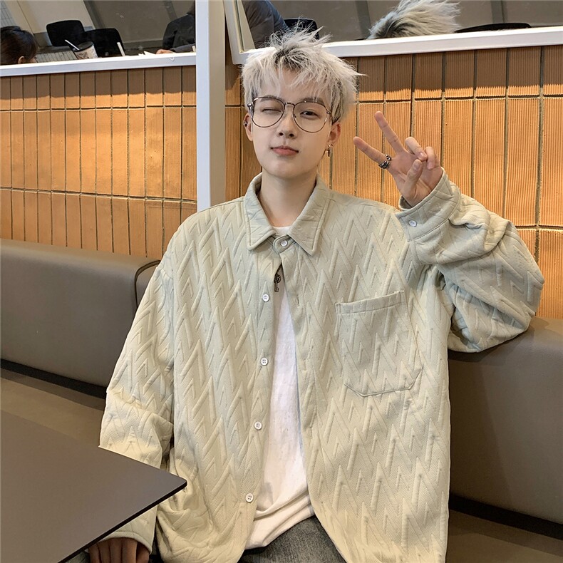 2026春夏装几何图案翻领大码衬衫港风男外套CS990/特P28杏色,男装衬衫,电商A094