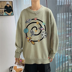1港风宽松中性情侣潮流大码M-5XL印花毛衣男外套7912P48加绒P55，男装针织衫/毛衣，星座226-2