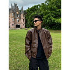 （网图现货）潮流垫肩百搭皮衣短款夹克外套1209-1-JK20-P70，男装皮衣，星座1209-1