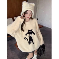 可爱猫咪提花毛绒长袖毛衣男女秋冬季软糯水貂绒学生上衣M03，男装针织衫/毛衣，星座1116A-1（原606A）