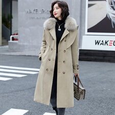 2022冬季新款时尚气质保暖舒适高仿毛领系带收腰派克棉服时尚潮流图片