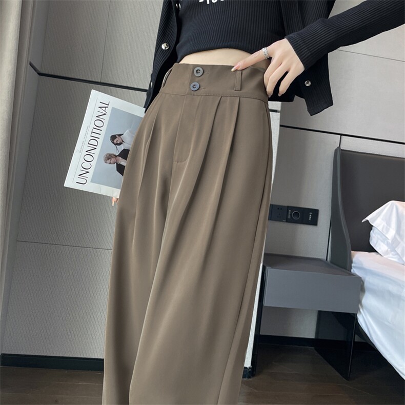 阔腿裤女春秋高腰显瘦垂感梨形身材裤子直筒拖地裤双扣休闲西装裤,女装休闲裤,梦白服饰厂