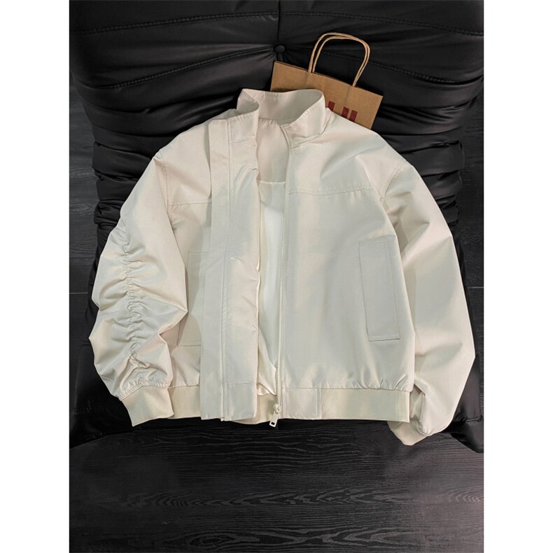 2026春季新款夹克外套男抖音得物品质立领褶皱松紧袖外套6163-P33，男装夹克，星座207