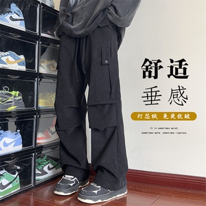 2025春季港风大码灯芯绒大口袋褶皱工装裤男垂感直筒裤K1167-P50图片