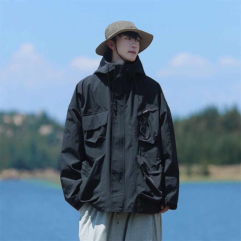 2025春款连帽防泼水机能冲锋衣大码日系山系工装夹克外套J29-P110,男装夹克,电商A001-1