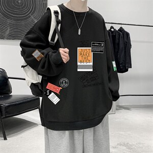 华夫格卫衣圆领卫衣男大码长袖t恤男外套HW76121-P30加绒款-P40